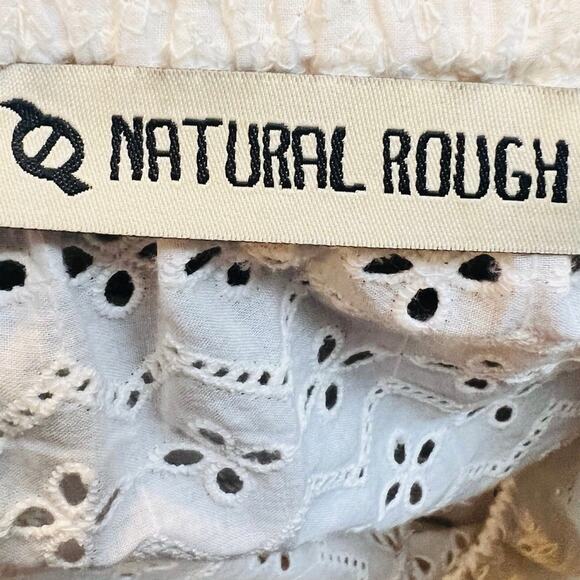 Natural Rough Cotton Off-white Eyelet Maxi Dress Size Fit L Slit on Both Sides - Picture 15 of 15